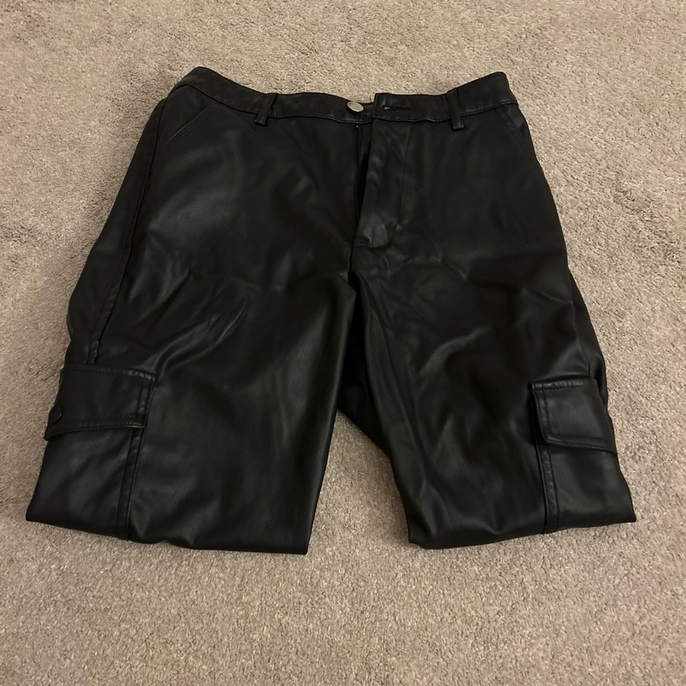 Faux Leather Cargo Pants